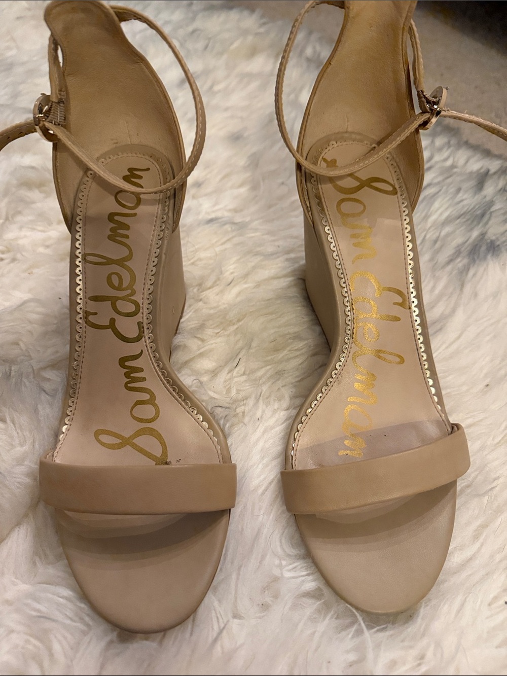 Sam Edelman Beige Nude Ankle-Strap Block Heels